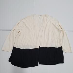 J Jill Cardigan Sweater Womens 2X Ivory Black Colorblock Open Front Pockets Knit
